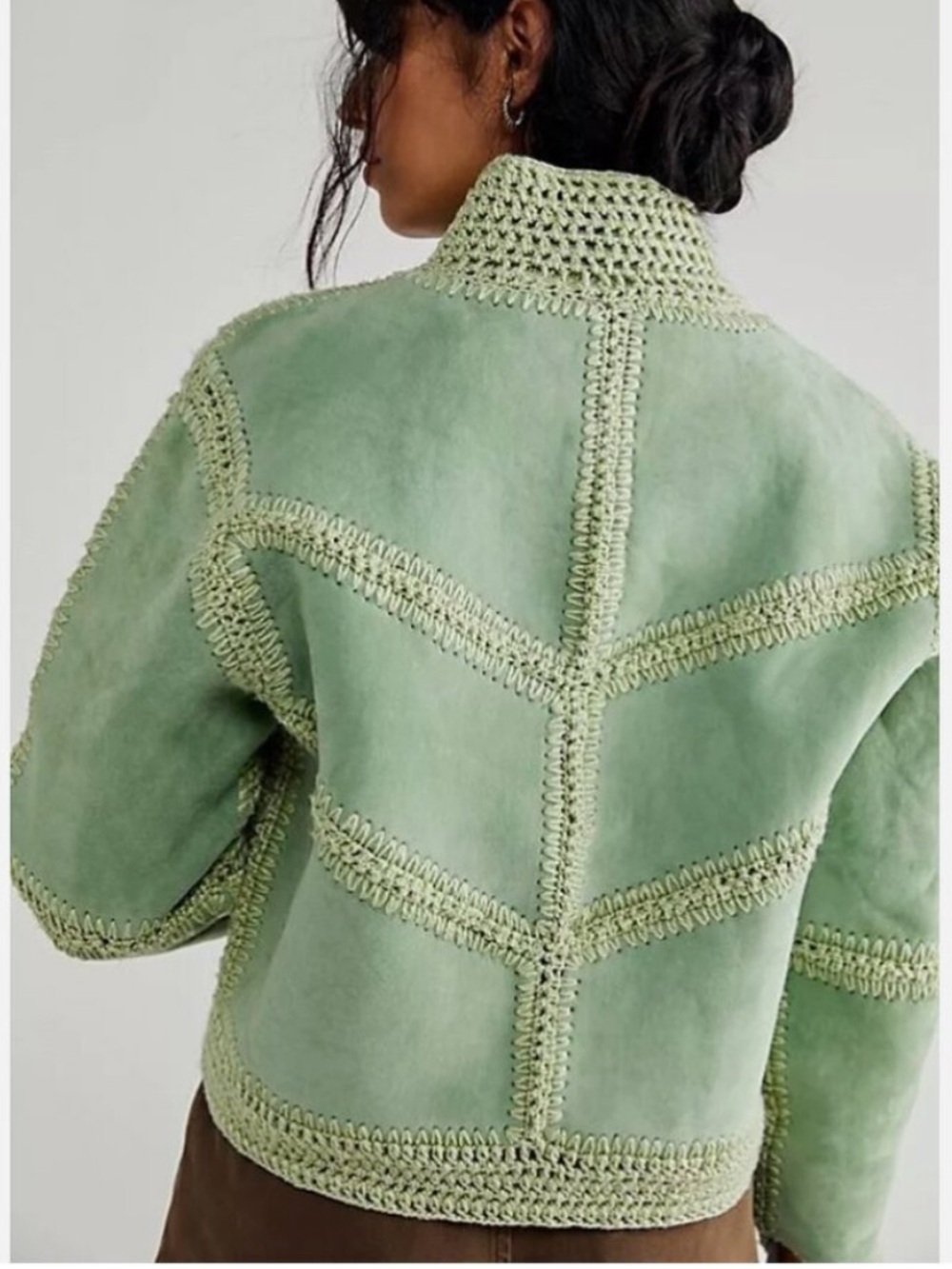 Free People Green Suede Adele Crochet Jacket Size Small - Picture 2 of 14